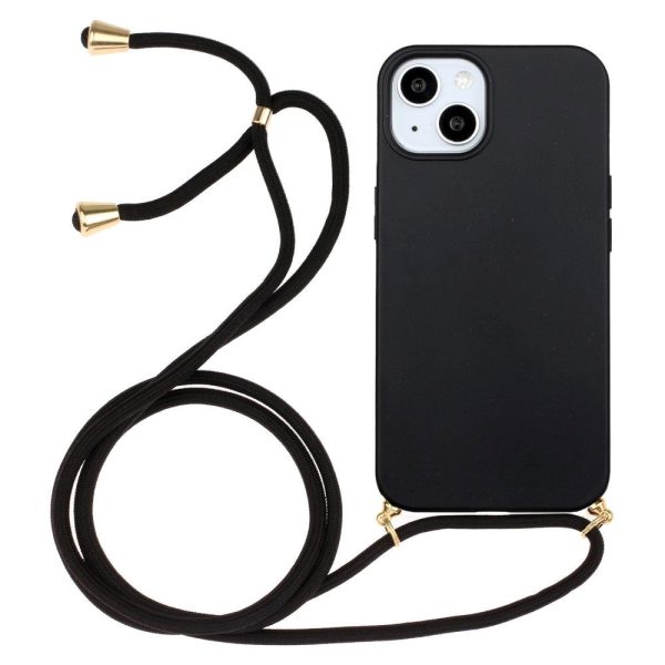 iPhone 15 Fleksibelt Plastik Cover m. Snor   Strop - Sort Supply