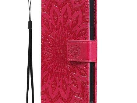 iPhone 15 Plus Læder Cover m. Pung og Strop - Mandala Blomst - Rød For Discount