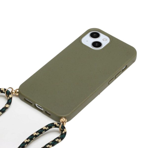 iPhone 15 Plus Fleksibelt Plastik Cover m. Snor   Strop - Army Grøn on Sale