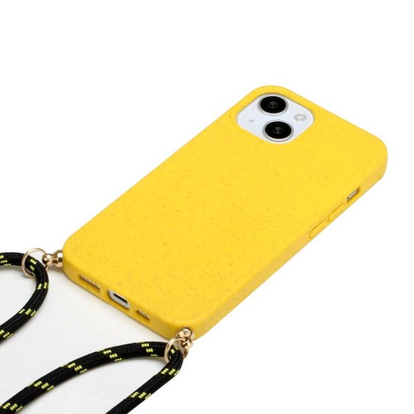 iPhone 15 Fleksibelt Plastik Cover m. Snor   Strop - Gul For Sale