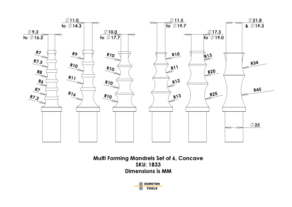 Durston Multi Forming Anvil Mandrels Set of 6 – Concave Sale