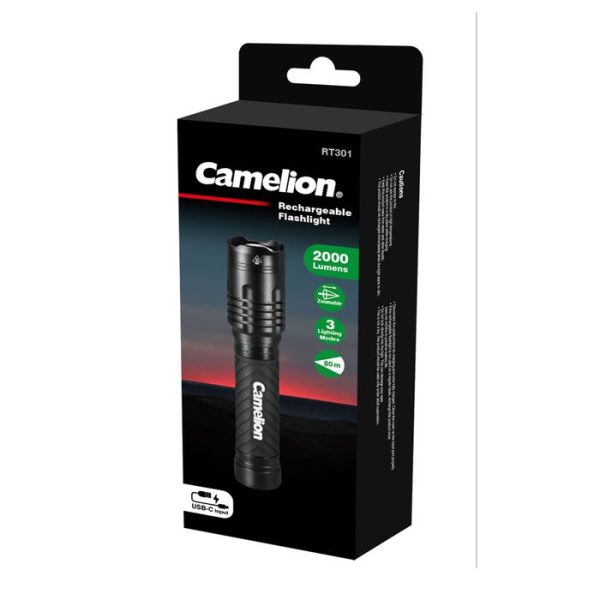 Camelion Rt301 Rechargeable Flashlight 2000 Lumens Torch Supply